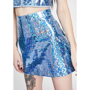 Horoscopez Holographic Shiny Sparkle Blue Skirt M (28x15.5) New Rave Punk Cyber